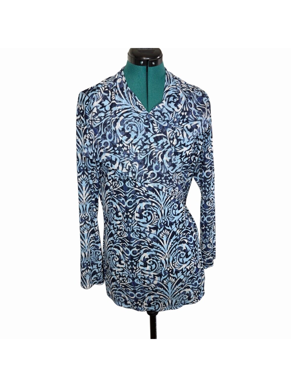 J Mclaughlin Open Front Floral Blue Sheer Mesh Cardigan Lightweight Stretch Sz L